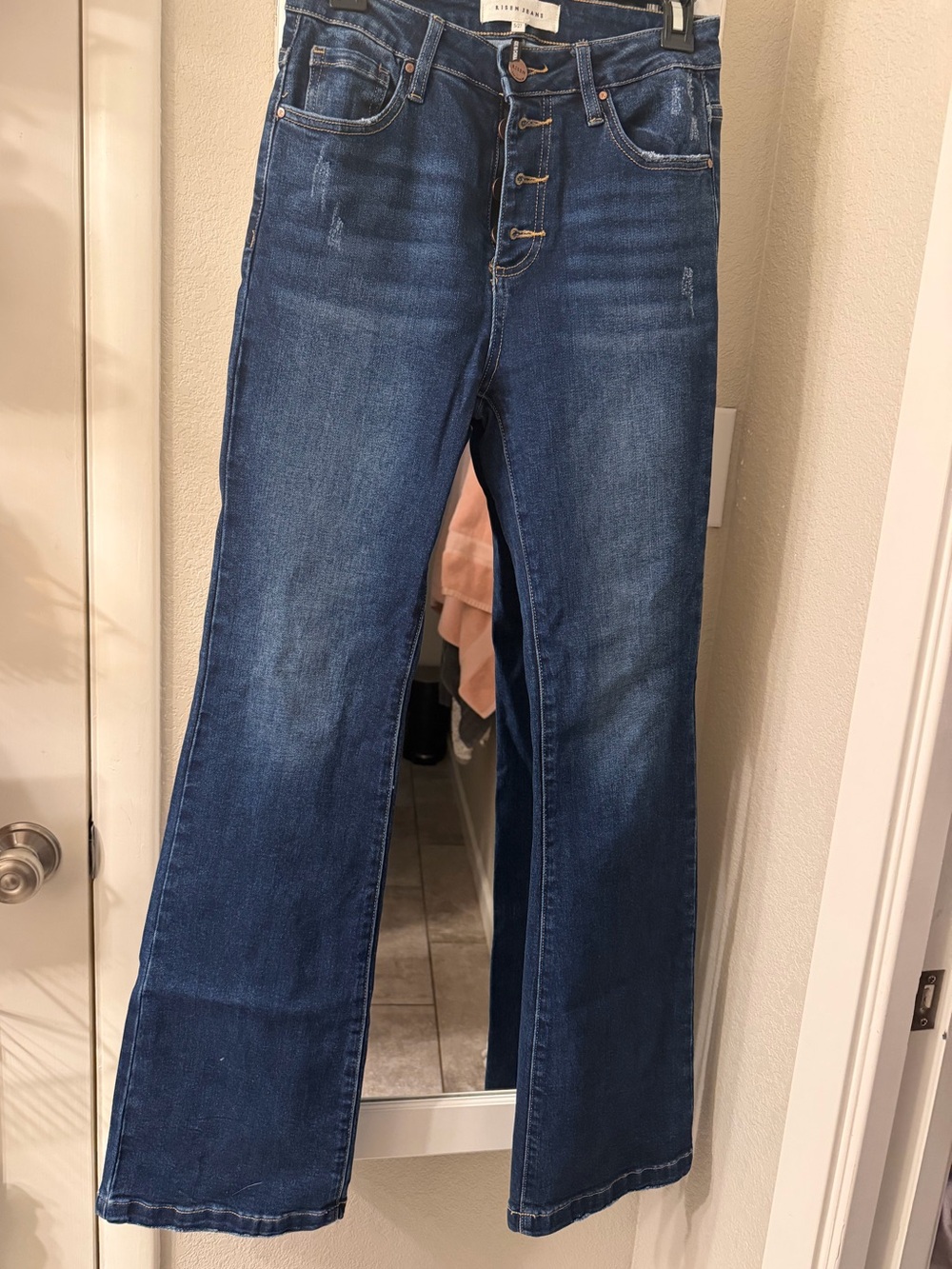 Button-Fly High-Rise Wide Leg Jeans - Dark Blue
